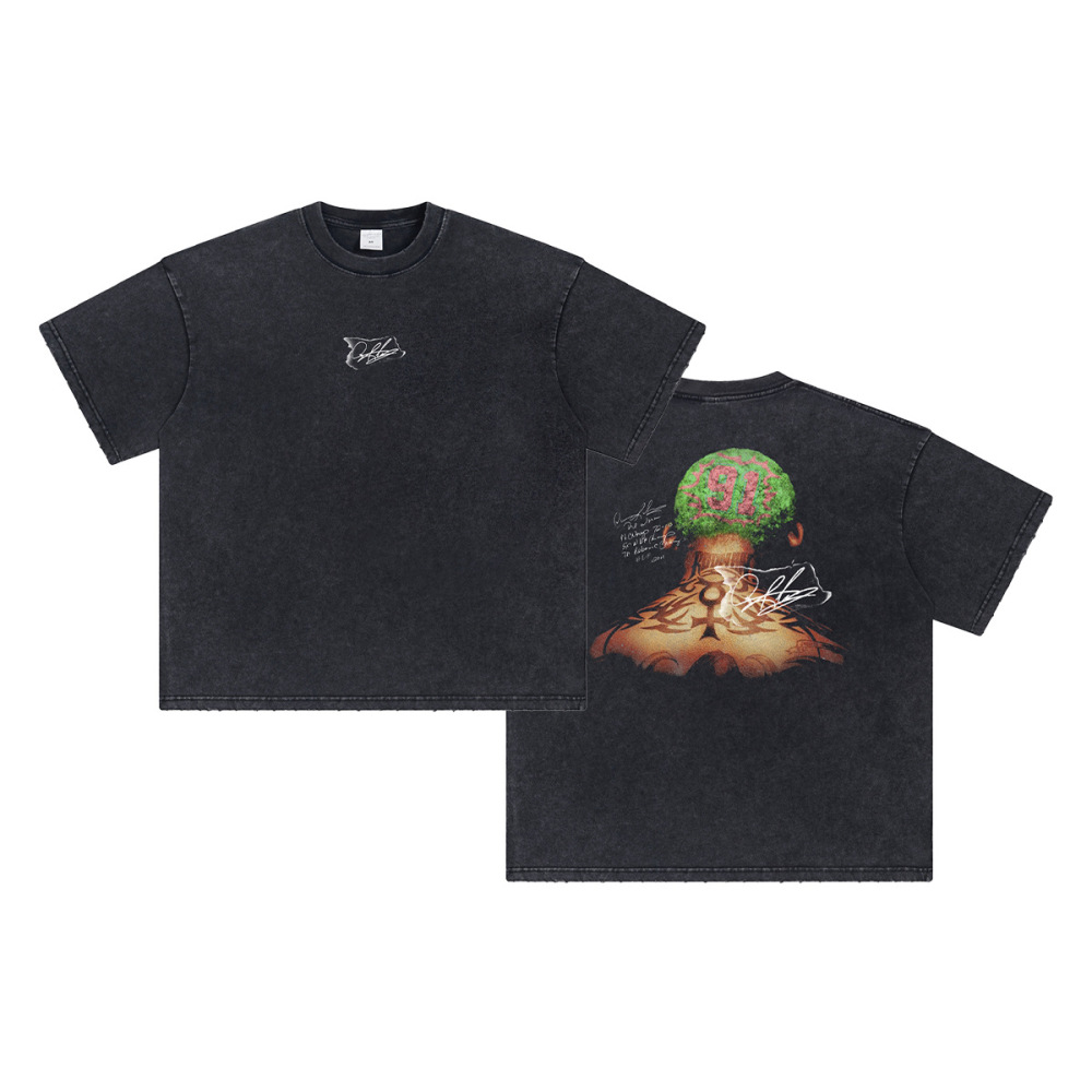 GorgeousBen Men’s Retro Basketball Print T-Shirt 250g Cotton Washed Oversized Drop Shoulder Tee Streetwear S-XXL
