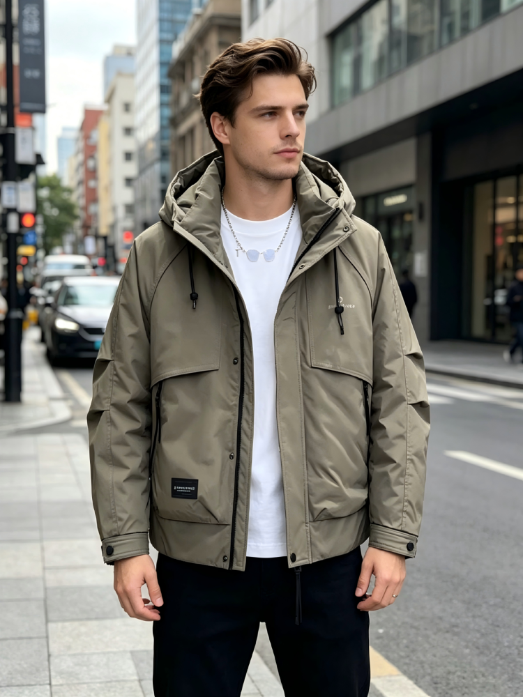 GorgeousBen Fashion Brand Men's 2025 New Workwear Down Jacket Oversized Warm Hooded Winter Padded Coat