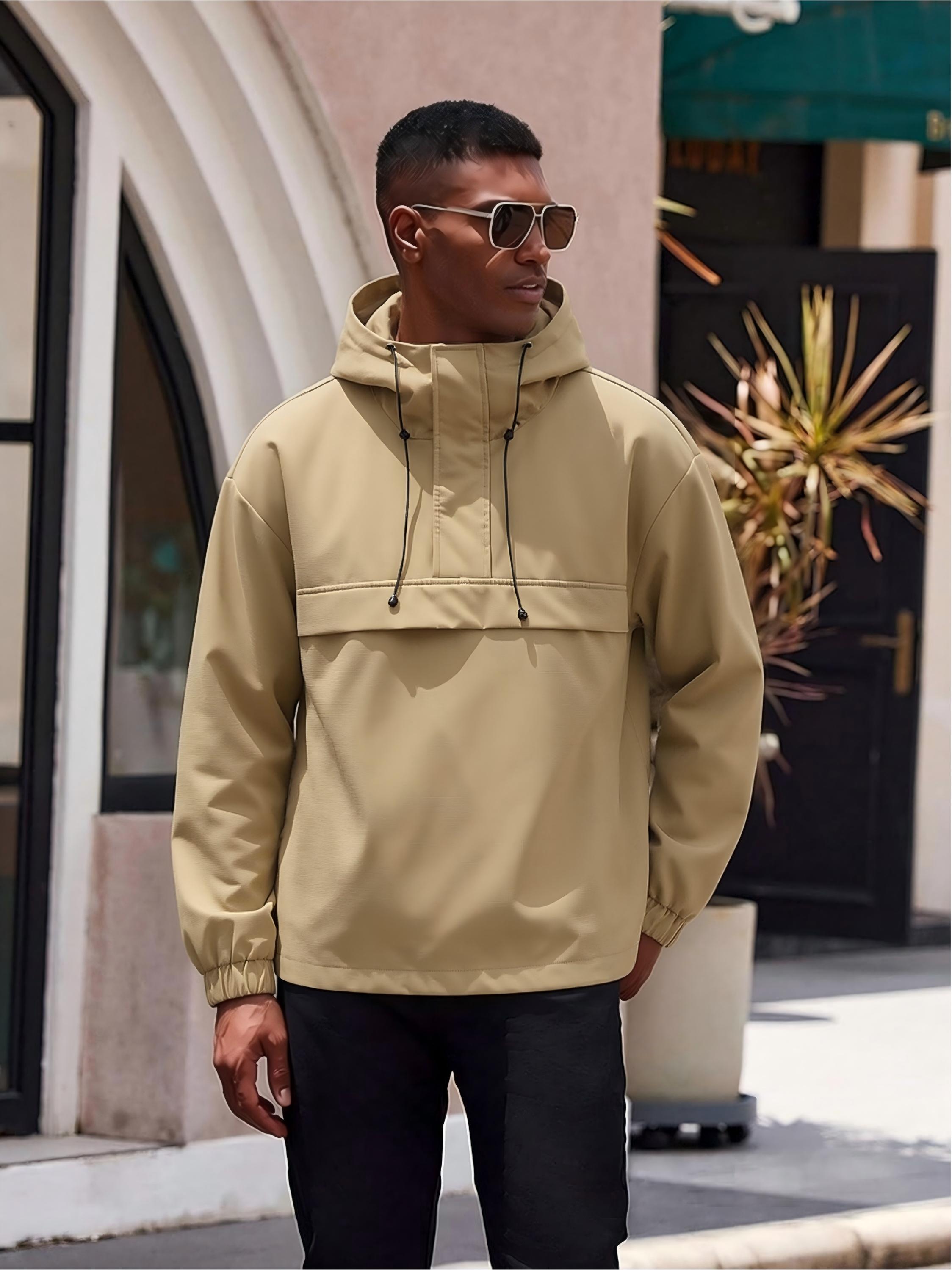 GorgeousBen Men's Loose Hooded Anorak Jacket, Casual Half-Zip Windbreaker for Spring Autumn