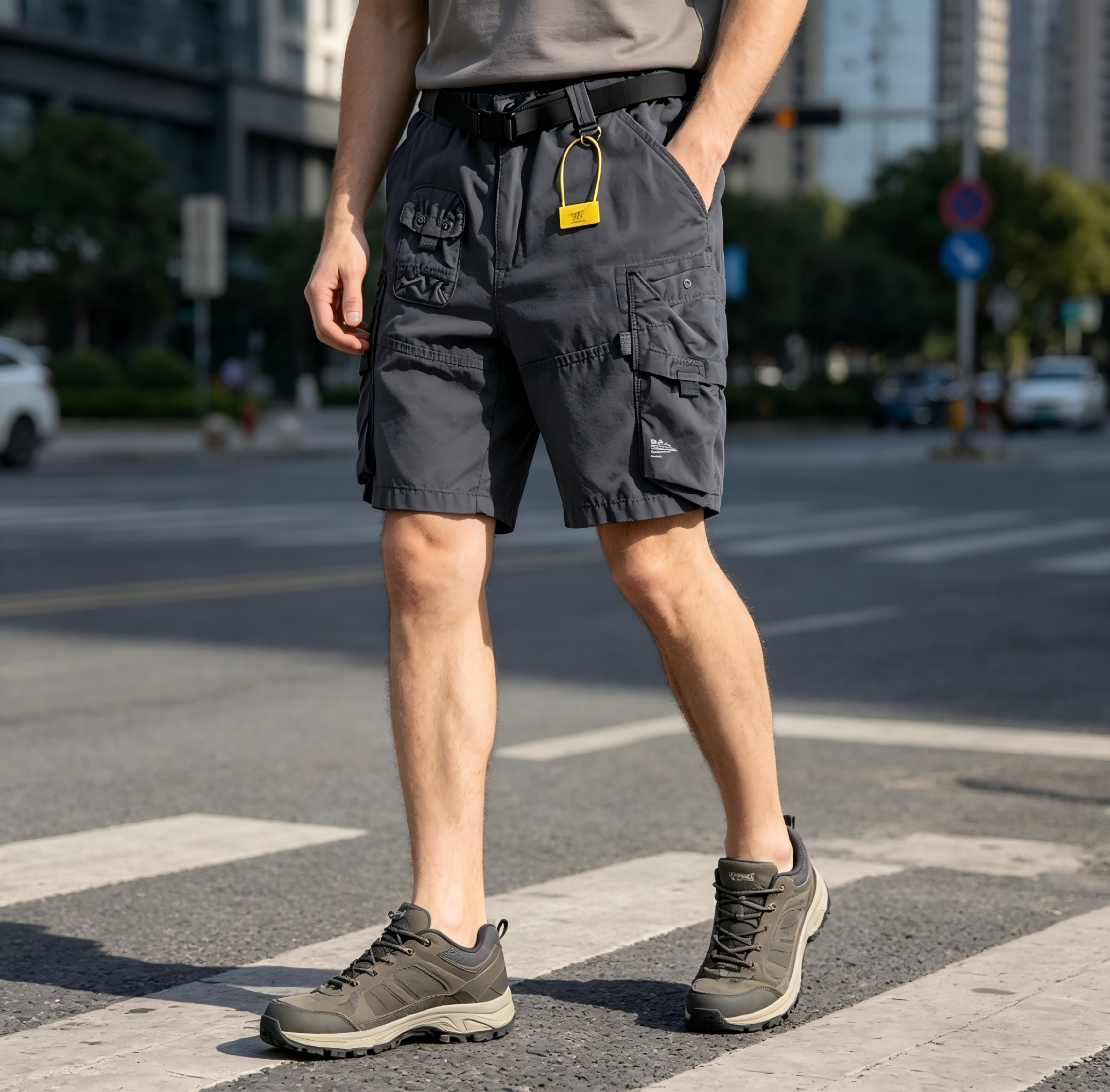 GorgeousBen Men's Summer Tough Guy Style Cargo Shorts Washed Distressed 3D Pockets Knee Length Trendy