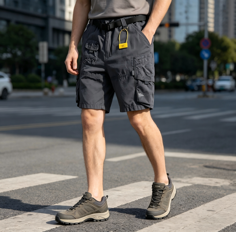 GorgeousBen Men's Summer Tough Guy Style Cargo Shorts Washed Distressed 3D Pockets Knee Length Trendy