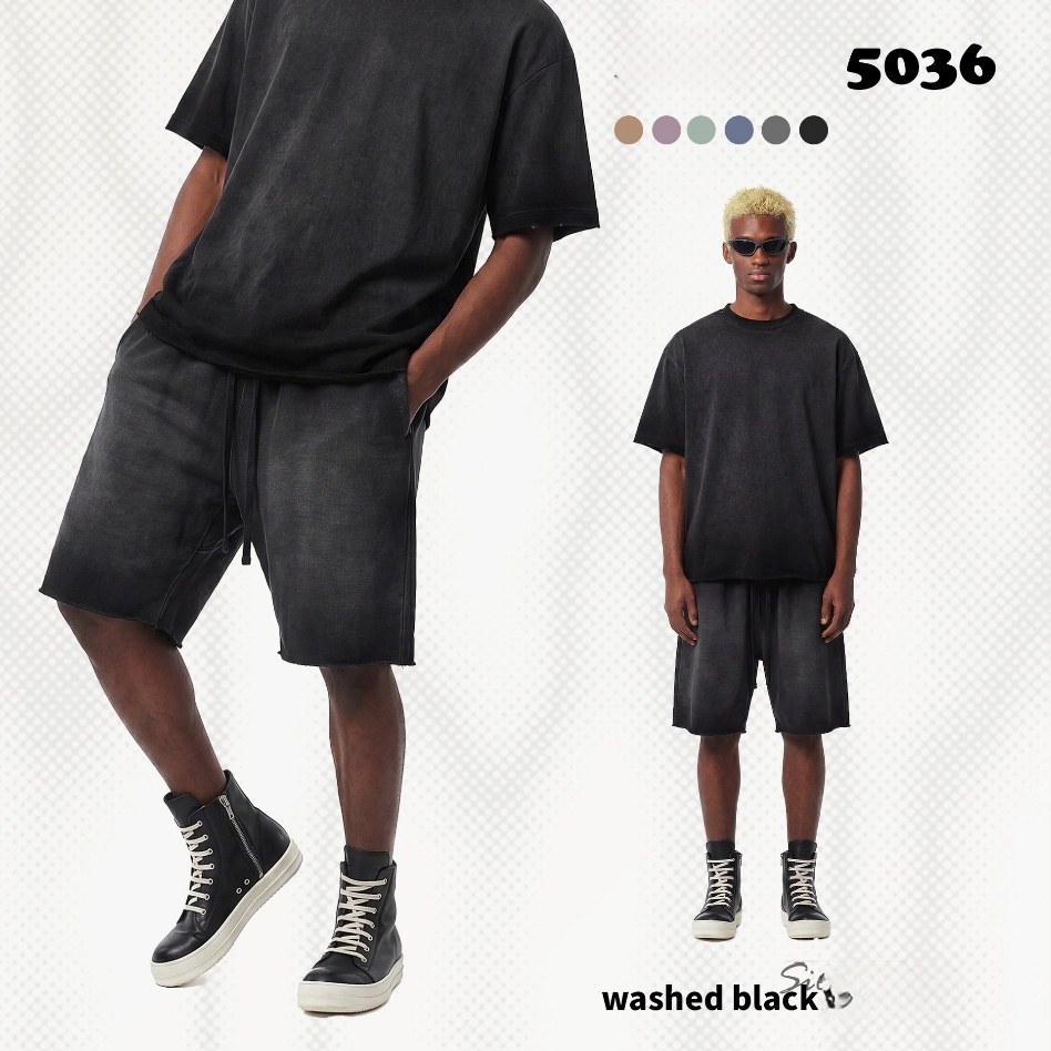 GorgeousBen Men's Vintage Washed Cotton Shorts, 320G Heavyweight Loose Fit Streetwear Shorts, S-2XL