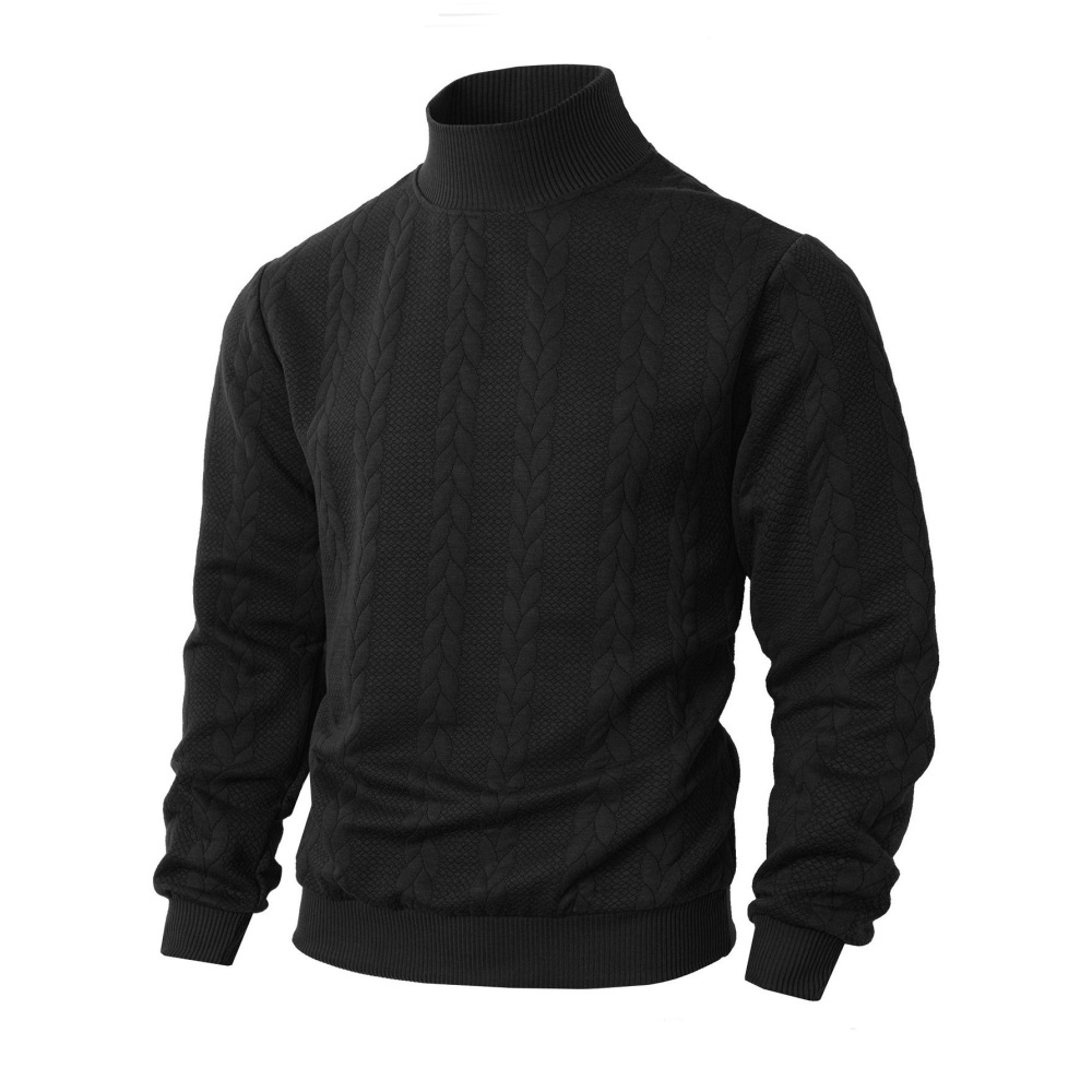 Cross-Border European Size Autumn and Winter Knit Sweater, Everyday Solid Color Young Men's Fashion Jacquard High-Neck Warm Sweater for Men