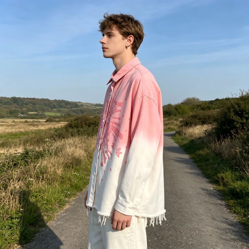 GrogeousBen   Unisex new American hip hop gradient drop dye printed lapel jacket men's and women's fashion brand loose do old cat beard coat