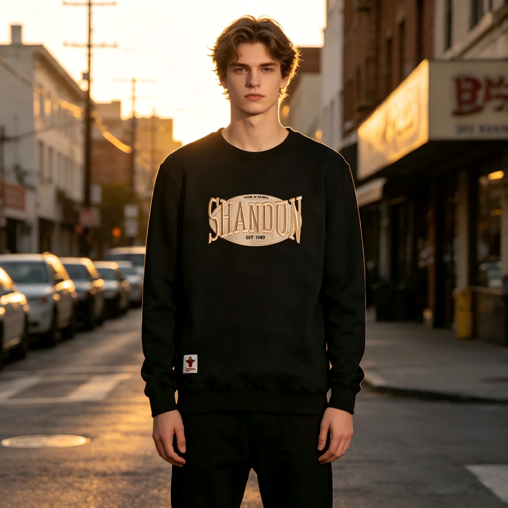 GrogeousBen Men's Autumn new woven pineapple pattern knitted fabric round neck hoodie male heavy industry embroidery letter sweatshirt