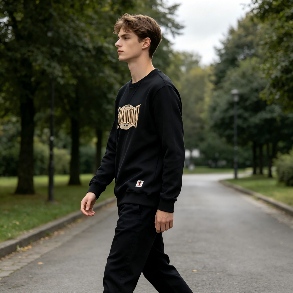 GrogeousBen Men's Autumn new woven pineapple pattern knitted fabric round neck hoodie male heavy industry embroidery letter sweatshirt