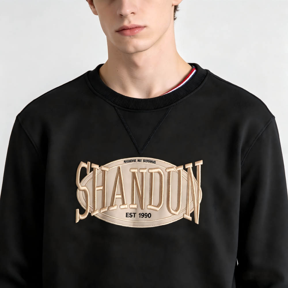 GrogeousBen Men's Autumn new woven pineapple pattern knitted fabric round neck hoodie male heavy industry embroidery letter sweatshirt