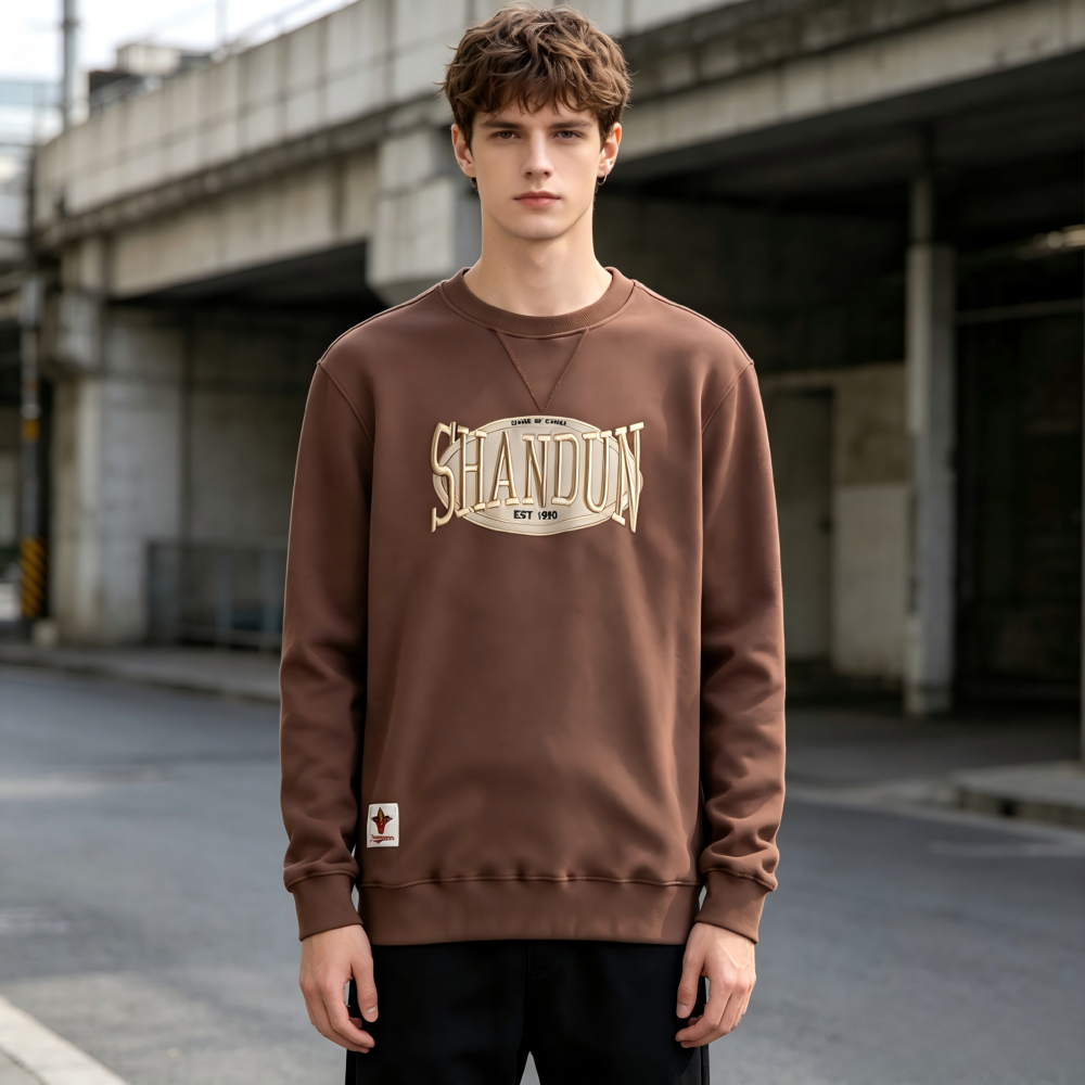 GrogeousBen Men's Autumn new woven pineapple pattern knitted fabric round neck hoodie male heavy industry embroidery letter sweatshirt