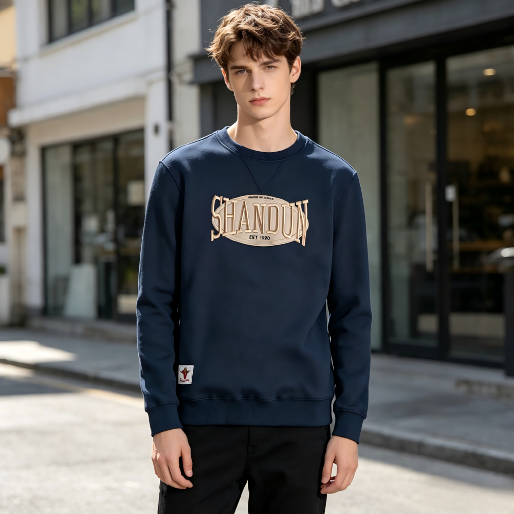 GrogeousBen Men's Autumn new woven pineapple pattern knitted fabric round neck hoodie male heavy industry embroidery letter sweatshirt