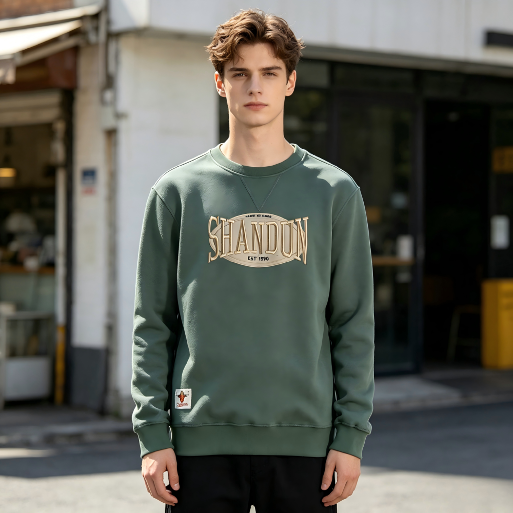 GrogeousBen Men's Autumn new woven pineapple pattern knitted fabric round neck hoodie male heavy industry embroidery letter sweatshirt