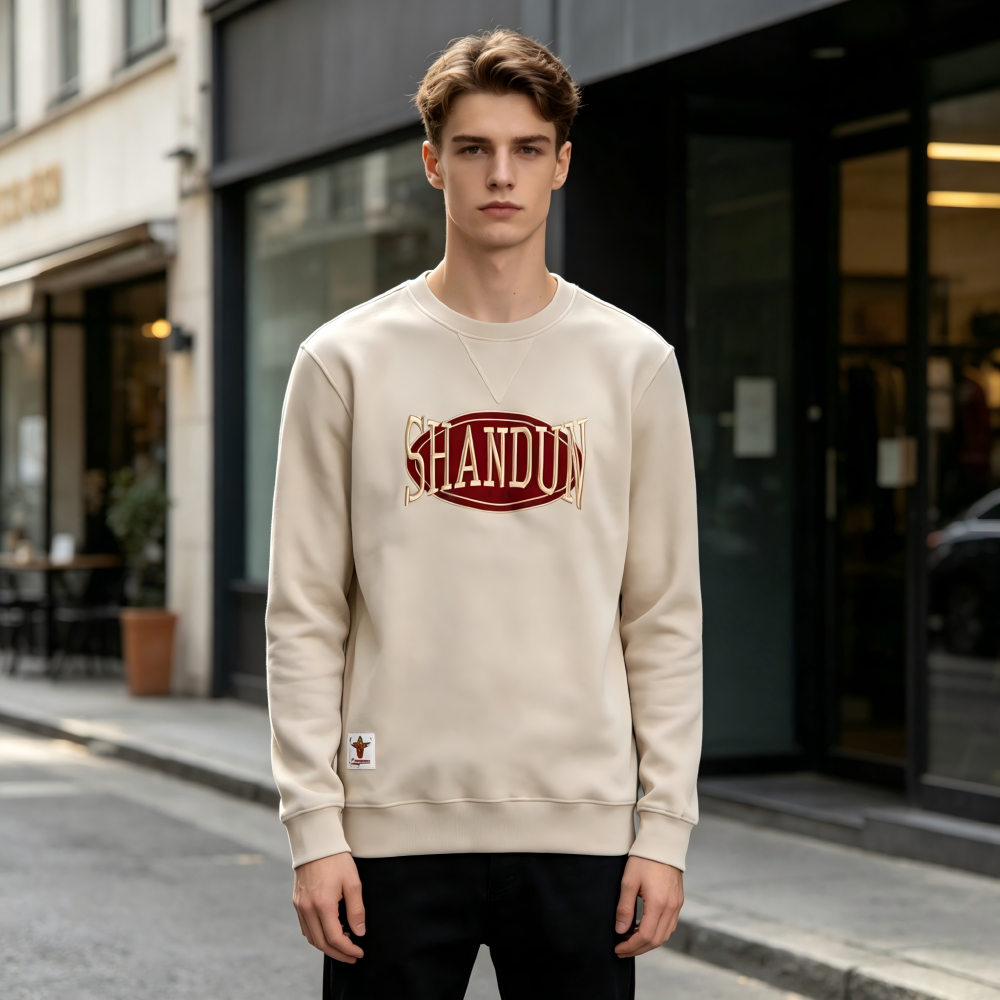 GrogeousBen Men's Autumn new woven pineapple pattern knitted fabric round neck hoodie male heavy industry embroidery letter sweatshirt