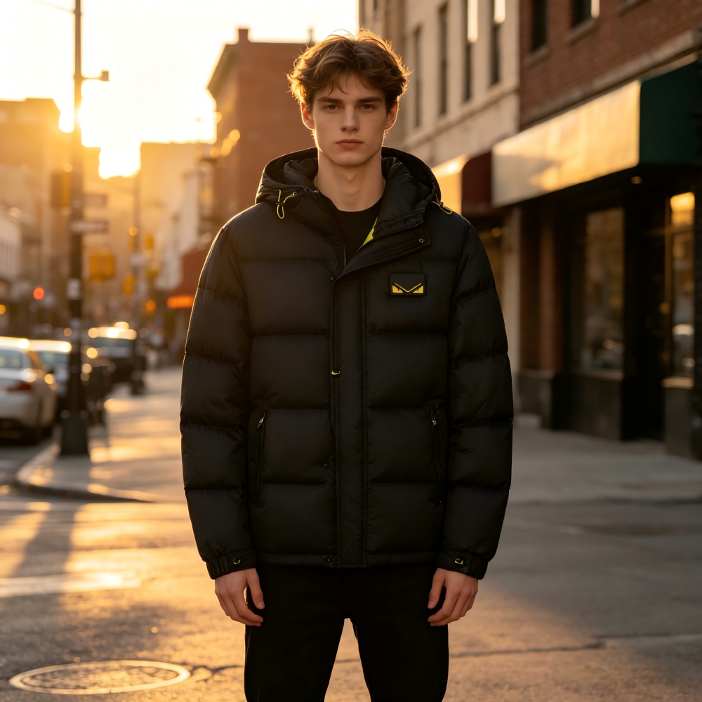 GorgeousBen European fashion brand men's down jacket with small monster embroidery hooded warm jacket  winter white duck down
