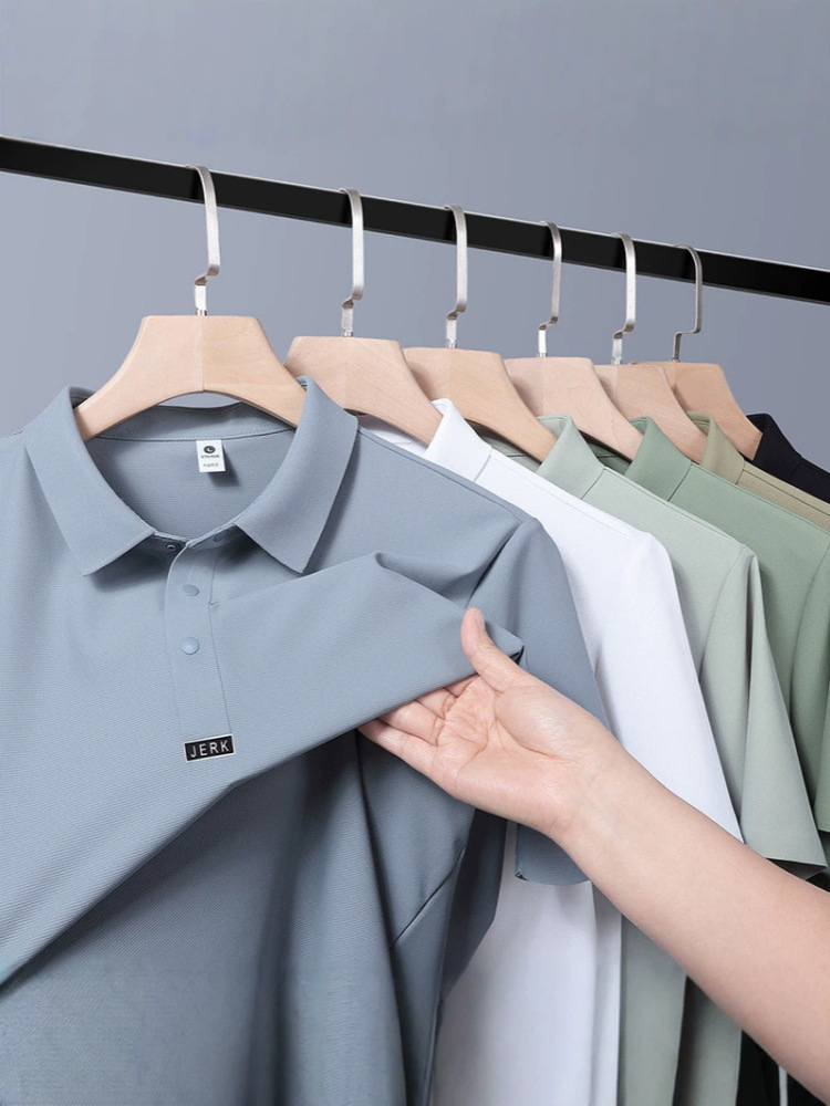 GorgeousBen Men's Ice Silk Polo Shirt, Casual Business Short Sleeve, Breathable Solid Color Top, Summer, M-5XL