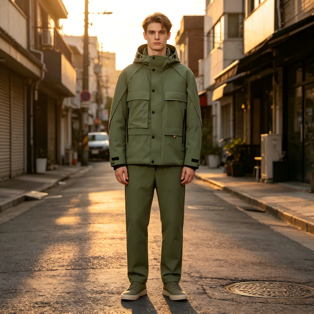 GorgeousBen New M-Series Men's Utility Hooded Short Down Jacket - Multi-Pocket Outdoor Casual Warm Puffer Coat (Winter, Water-Resistant)
