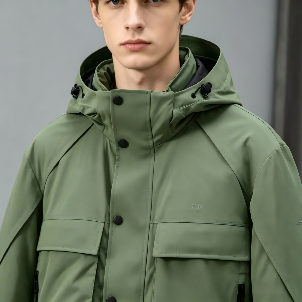 GorgeousBen New M-Series Men's Utility Hooded Short Down Jacket - Multi-Pocket Outdoor Casual Warm Puffer Coat (Winter, Water-Resistant)