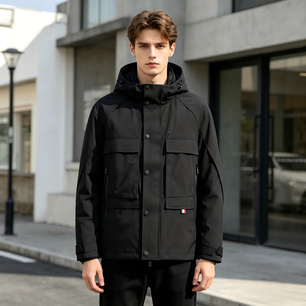 GorgeousBen New M-Series Men's Utility Hooded Short Down Jacket - Multi-Pocket Outdoor Casual Warm Puffer Coat (Winter, Water-Resistant)