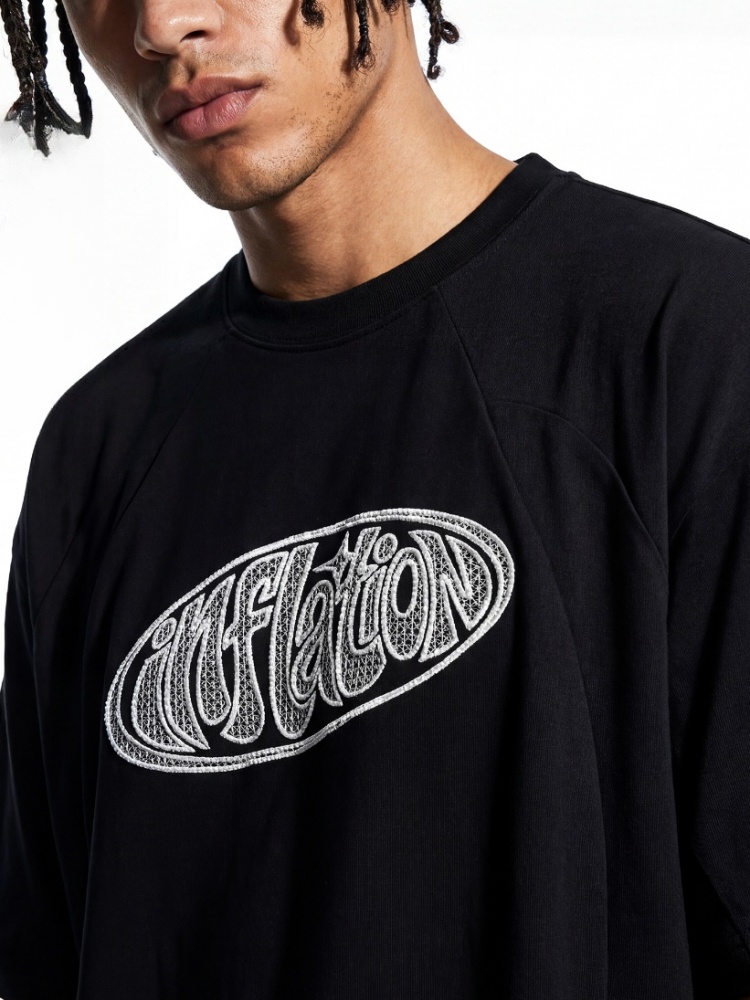 GorgeousBen Men's American Vintage Oversized Embroidered T-Shirt Streetwear Crew Neck Tee for Casual Summer, M-L-XL