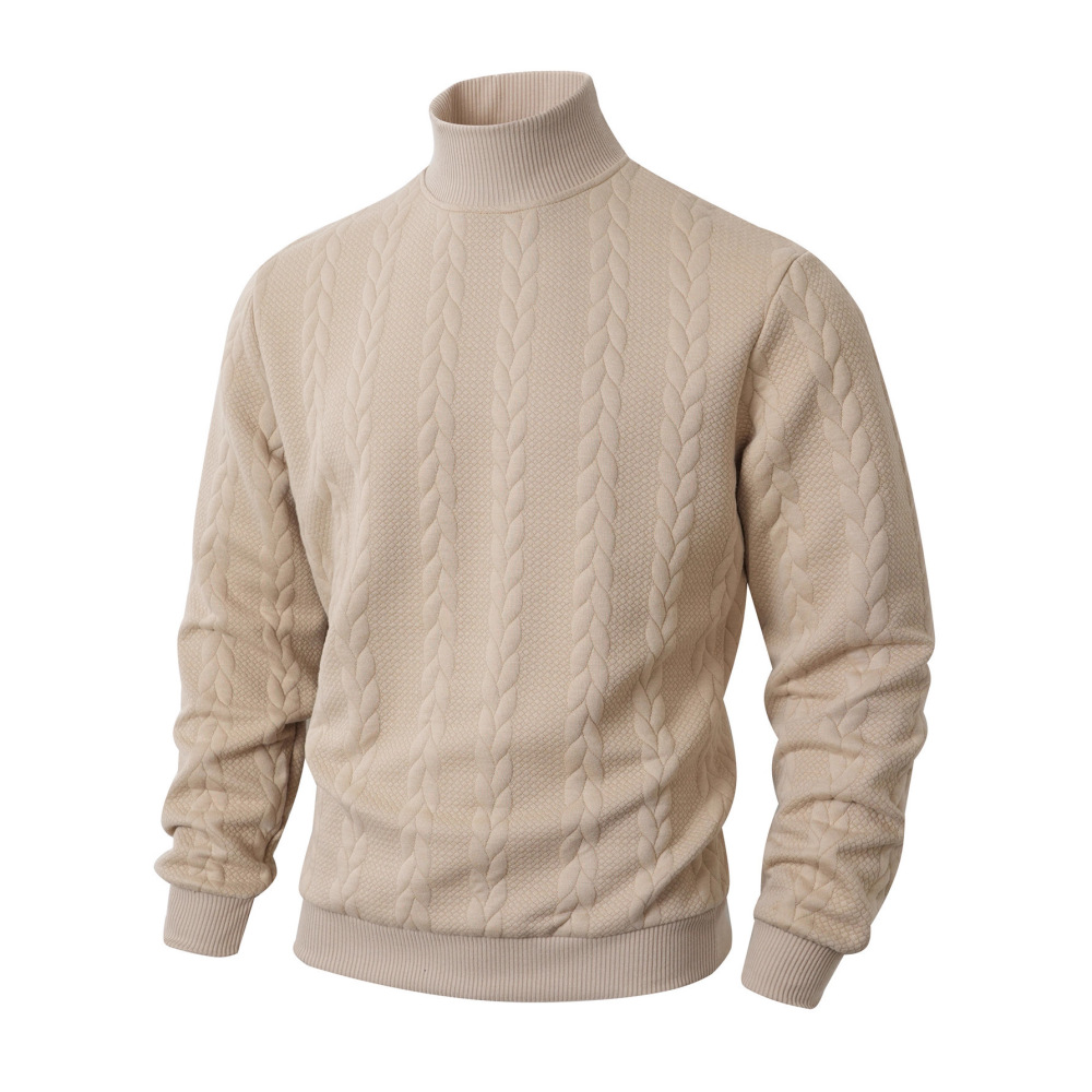 Cross-Border European Size Autumn and Winter Knit Sweater, Everyday Solid Color Young Men's Fashion Jacquard High-Neck Warm Sweater for Men