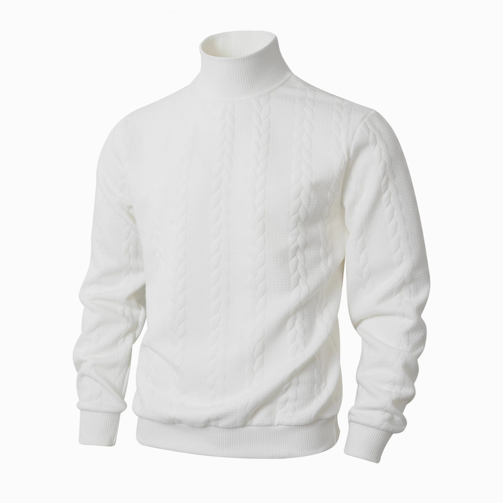 Cross-Border European Size Autumn and Winter Knit Sweater, Everyday Solid Color Young Men's Fashion Jacquard High-Neck Warm Sweater for Men