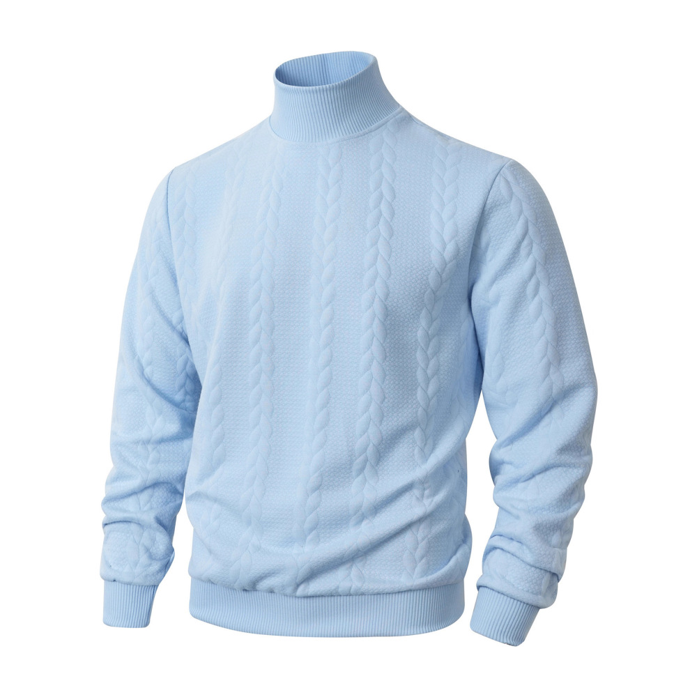 Cross-Border European Size Autumn and Winter Knit Sweater, Everyday Solid Color Young Men's Fashion Jacquard High-Neck Warm Sweater for Men
