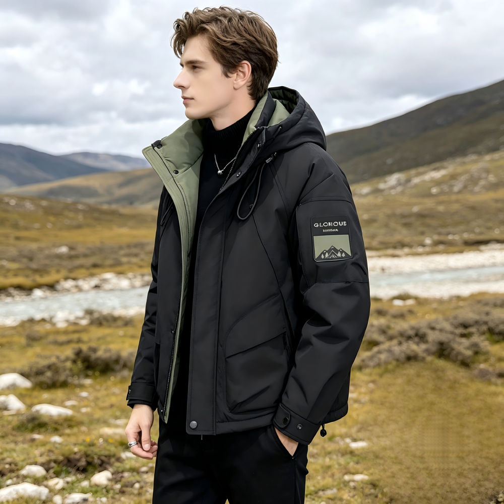 GorgeousBen New national standard men's down jacket 2024 winter thick warm loose men's hooded duck down jacket