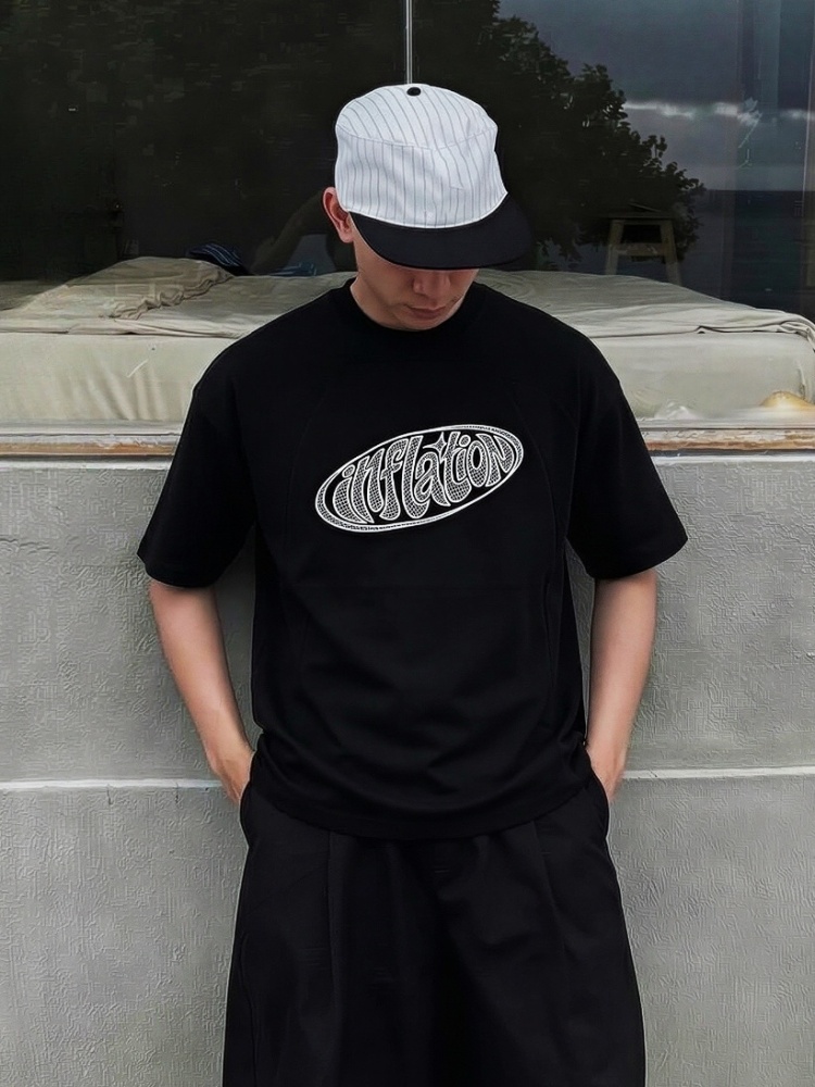 GorgeousBen Men's American Vintage Oversized Embroidered T-Shirt Streetwear Crew Neck Tee for Casual Summer, M-L-XL