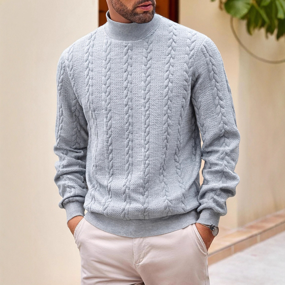 Cross-Border European Size Autumn and Winter Knit Sweater, Everyday Solid Color Young Men's Fashion Jacquard High-Neck Warm Sweater for Men