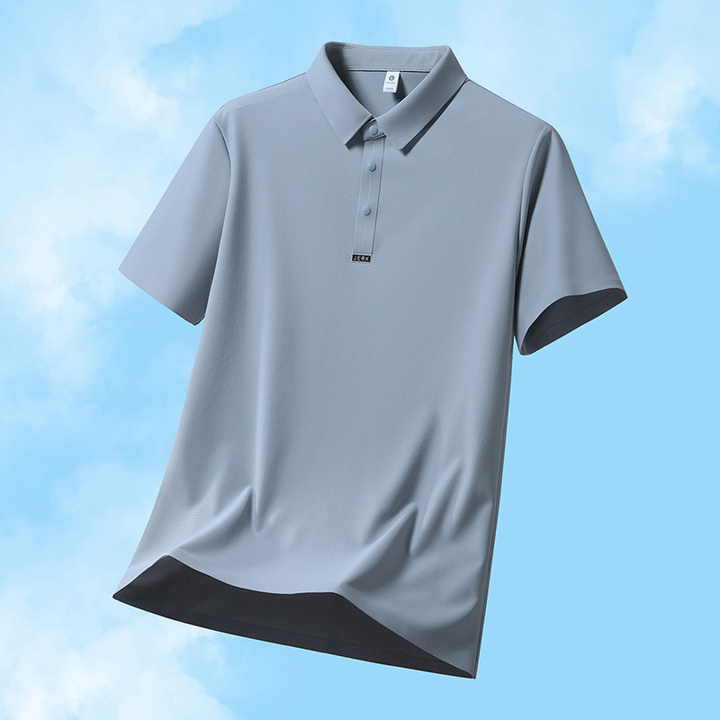 GorgeousBen Men's Ice Silk Polo Shirt, Casual Business Short Sleeve, Breathable Solid Color Top, Summer, M-5XL