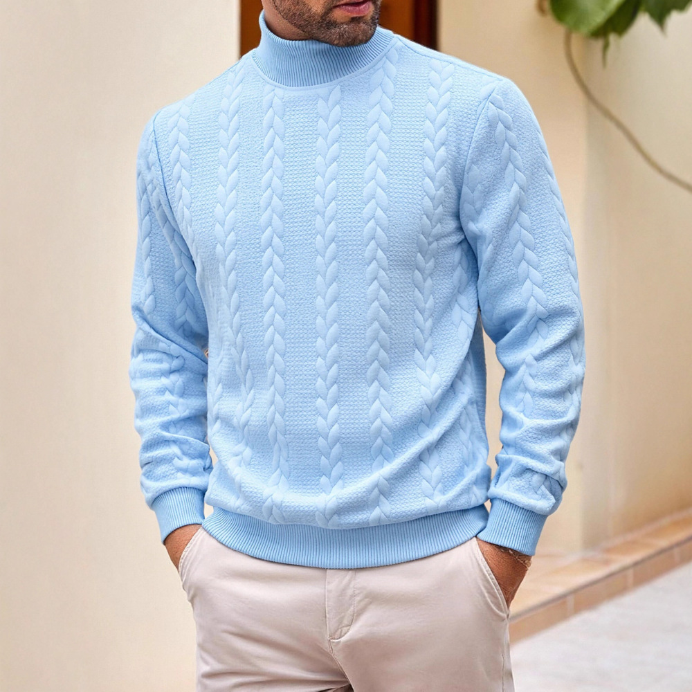 Cross-Border European Size Autumn and Winter Knit Sweater, Everyday Solid Color Young Men's Fashion Jacquard High-Neck Warm Sweater for Men