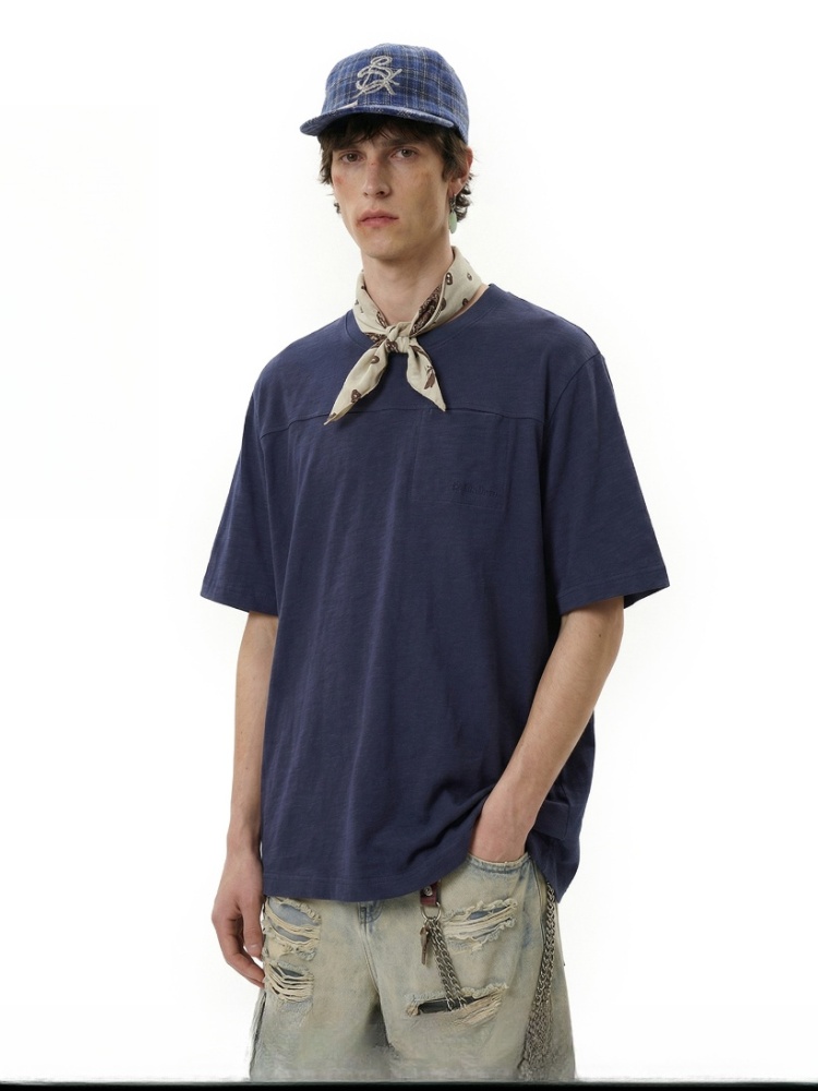 GorgeousBen Men's Bamboo Cotton Pocket Embroidered T-Shirt Loose Streetwear Tee for Spring Summer, M/L/XL