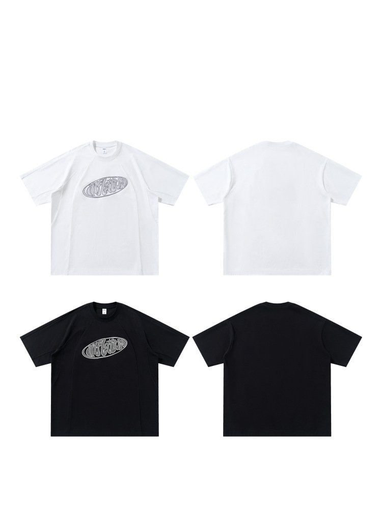 GorgeousBen Men's American Vintage Oversized Embroidered T-Shirt Streetwear Crew Neck Tee for Casual Summer, M-L-XL