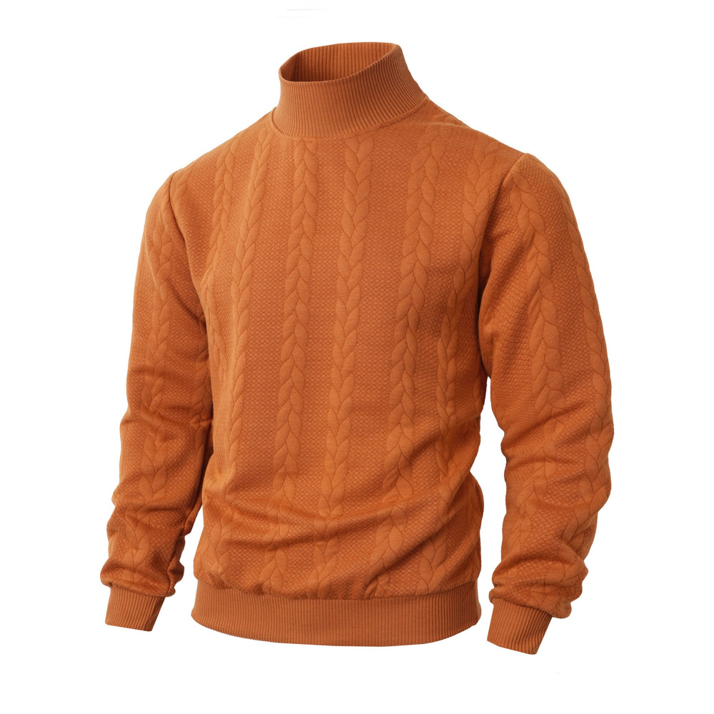 Cross-Border European Size Autumn and Winter Knit Sweater, Everyday Solid Color Young Men's Fashion Jacquard High-Neck Warm Sweater for Men