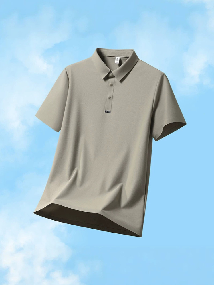 GorgeousBen Men's Ice Silk Polo Shirt, Casual Business Short Sleeve, Breathable Solid Color Top, Summer, M-5XL
