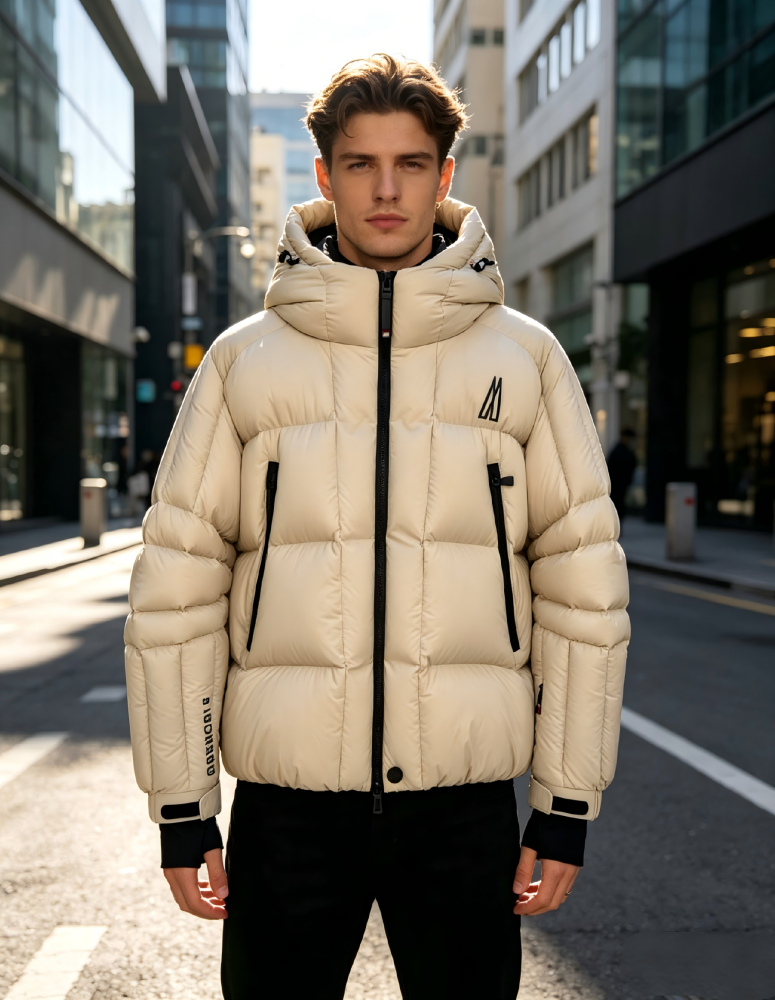 GorgeousBen Men's Detachable Hood Down Ski Jacket, 90% White Goose Down Fill, Winter Warm Windproof Waterproof Snow Coat