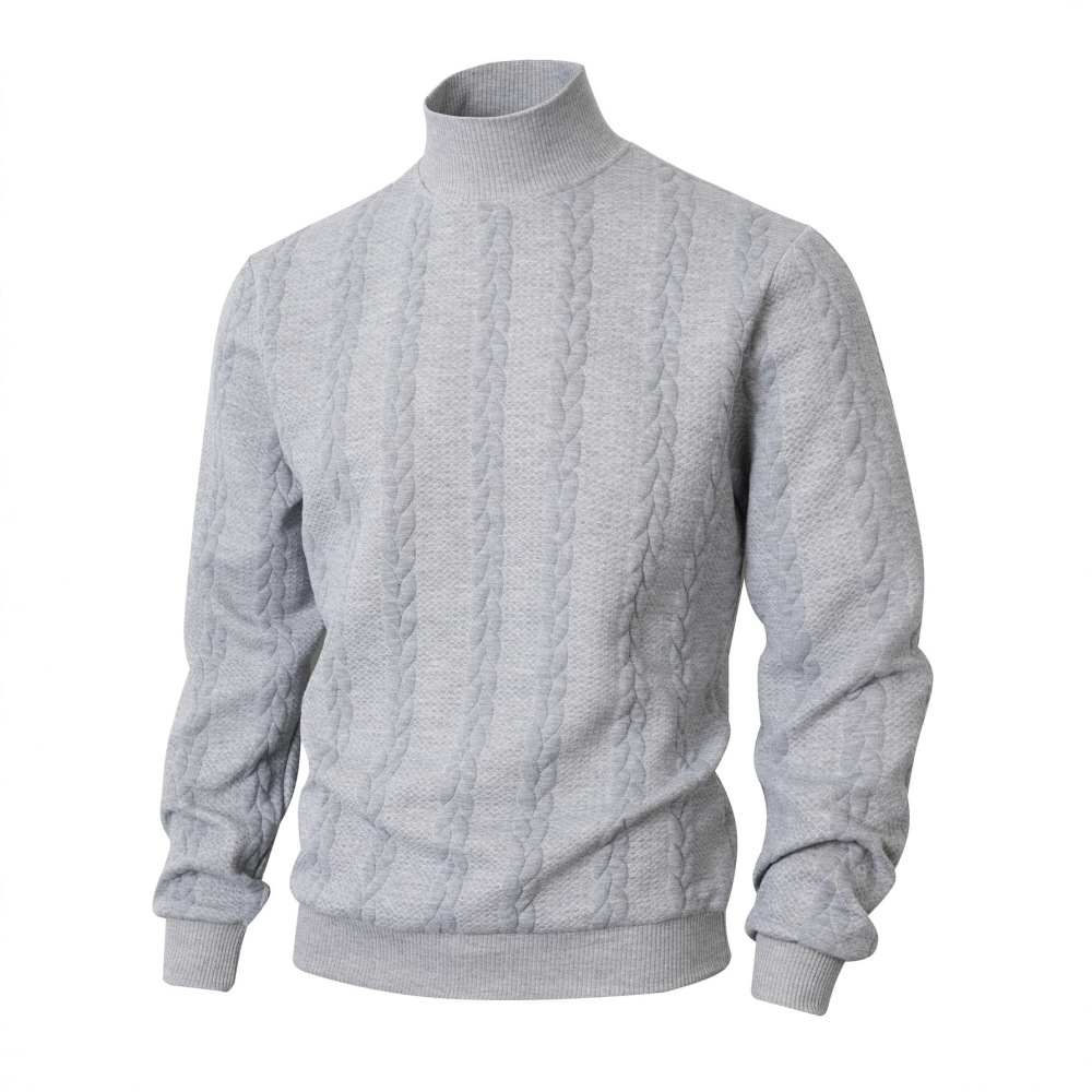Cross-Border European Size Autumn and Winter Knit Sweater, Everyday Solid Color Young Men's Fashion Jacquard High-Neck Warm Sweater for Men