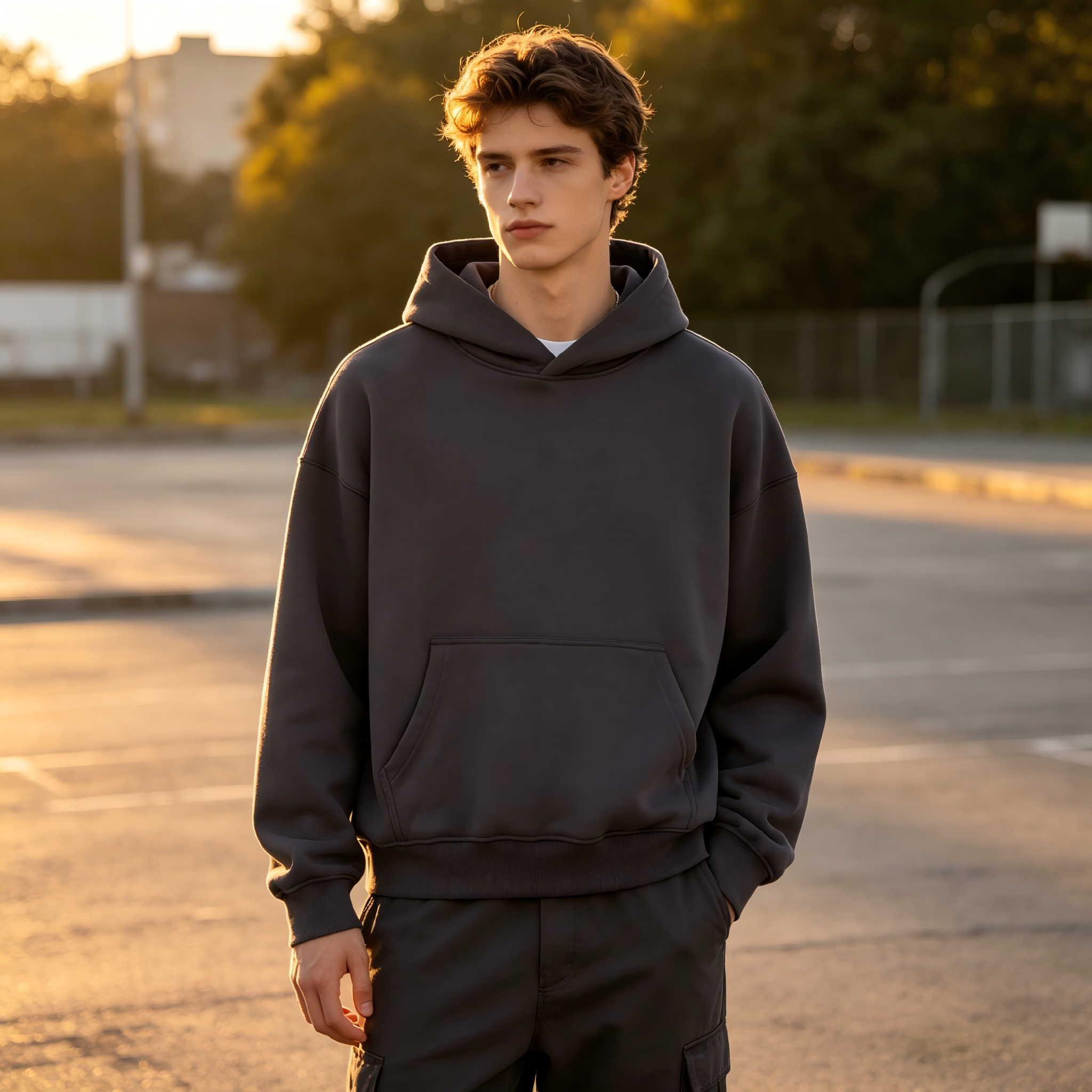 GorgeousBen Men's 355G Fleece Hoodie, Boxy Cropped Streetwear Pullover, Fall Casual, S-XXL