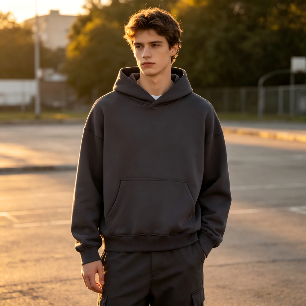 GorgeousBen Men's 355G Fleece Hoodie, Boxy Cropped Streetwear Pullover, Fall Casual, S-XXL