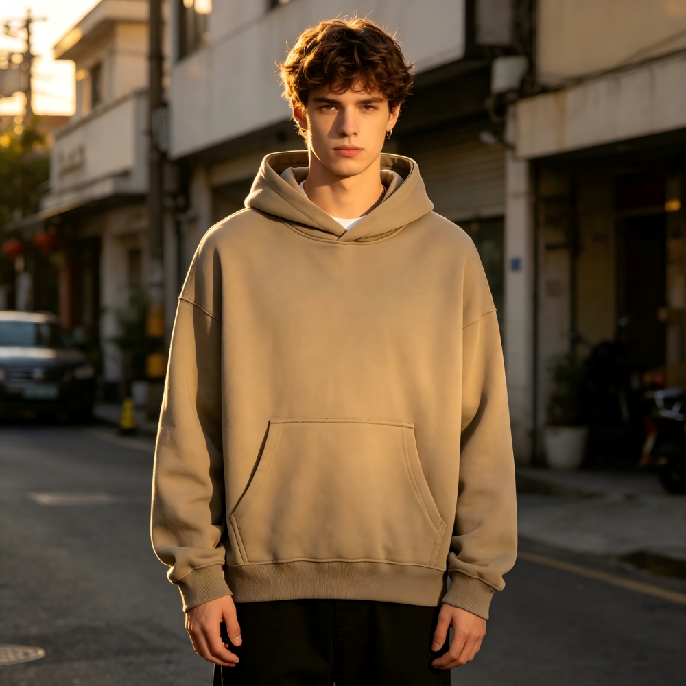 GorgeousBen Men's 355G Fleece Hoodie, Boxy Cropped Streetwear Pullover, Fall Casual, S-XXL