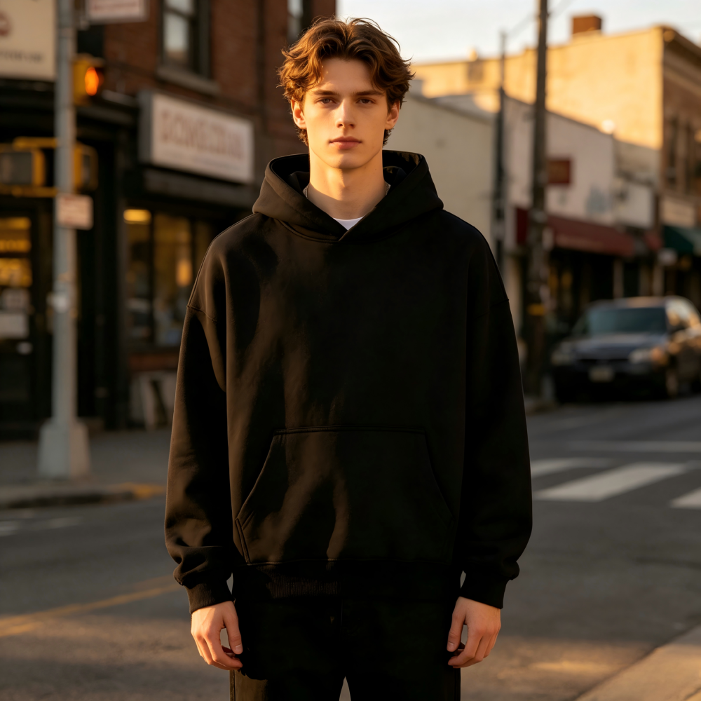 GorgeousBen GB-8002 Men's 355G Fleece Hoodie, Active Black