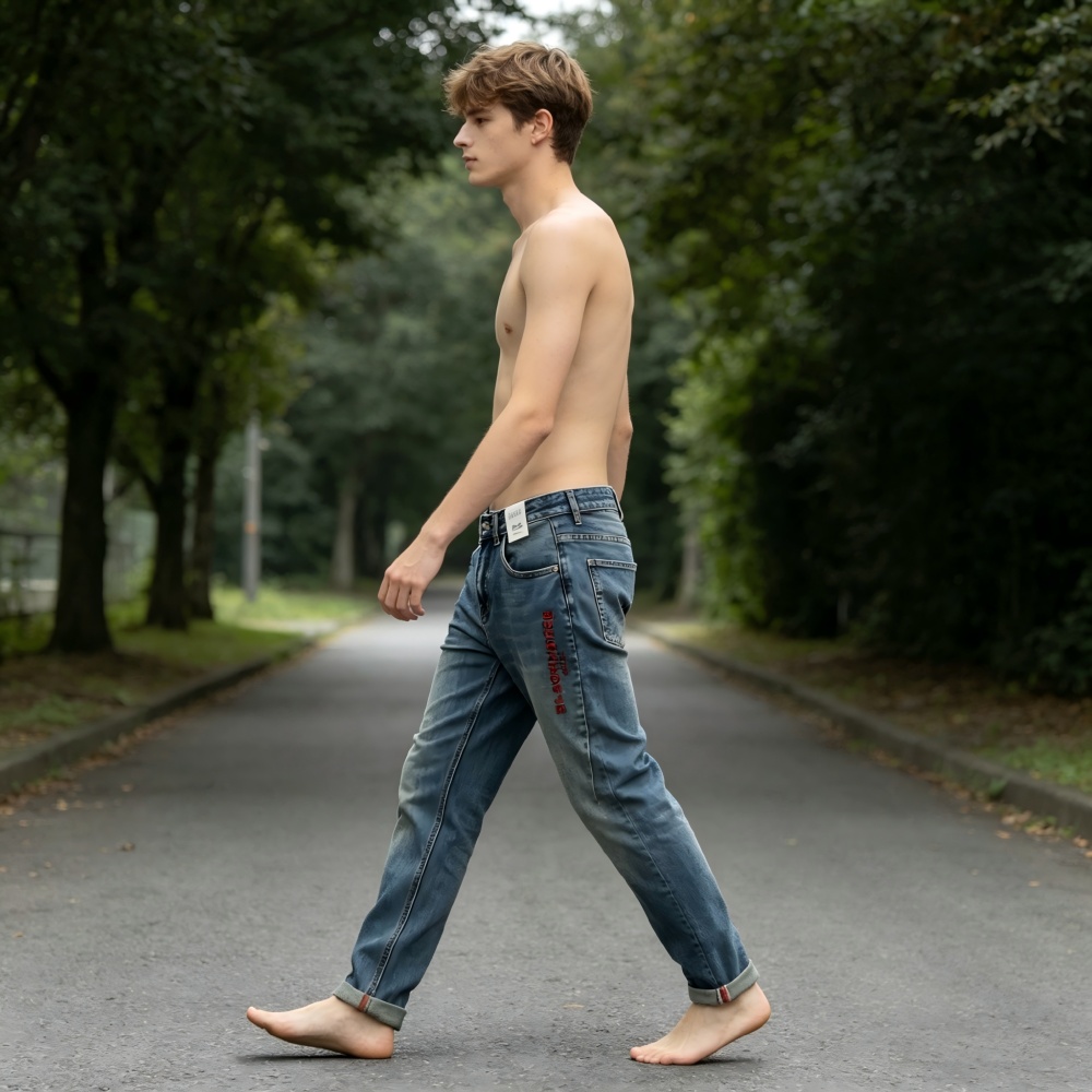 GorgeousBen Men's Vintage Washed Tapered Jeans, Casual Streetwear Cotton Denim Pants with Embroidery, Sizes 28-38