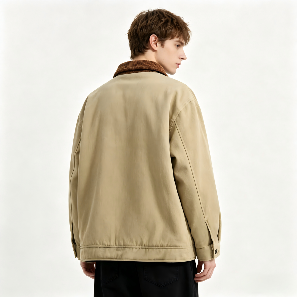 GrogeousBen  Unisex Winter new small design sense of corduroy splicing lapel cotton coat retro paste label workwear cotton jacket