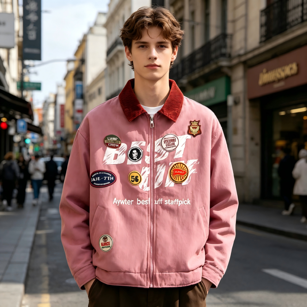 GrogeousBen  Unisex Winter new small design sense of corduroy splicing lapel cotton coat retro paste label workwear cotton jacket