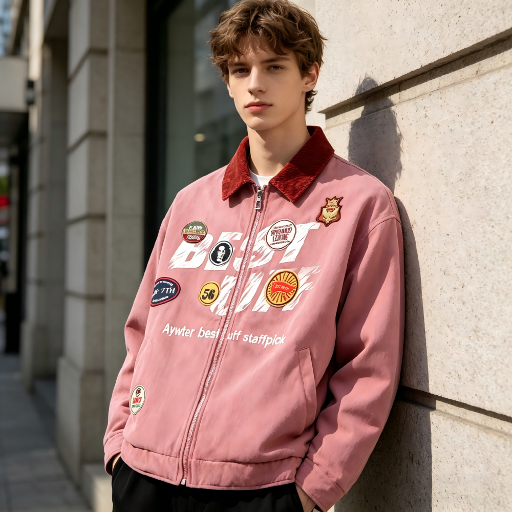 GrogeousBen  Unisex Winter new small design sense of corduroy splicing lapel cotton coat retro paste label workwear cotton jacket