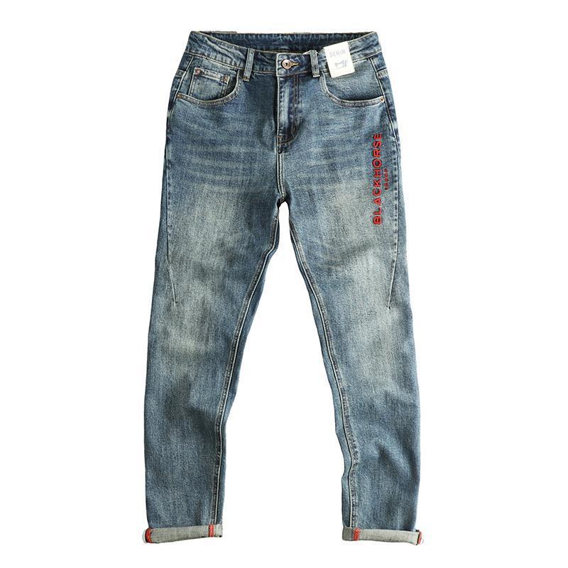 GorgeousBen Men's Vintage Washed Tapered Jeans, Casual Streetwear Cotton Denim Pants with Embroidery, Sizes 28-38