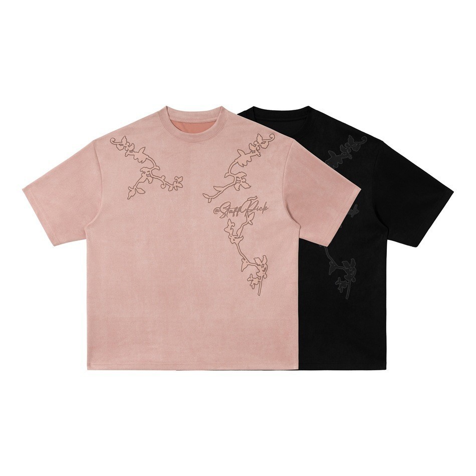 GorgeousBen Men American Retro Suede Printed Short Sleeve T-shirt Trendy Loose Fit Summer Breathable Casual Daily Commute Multi-color Available