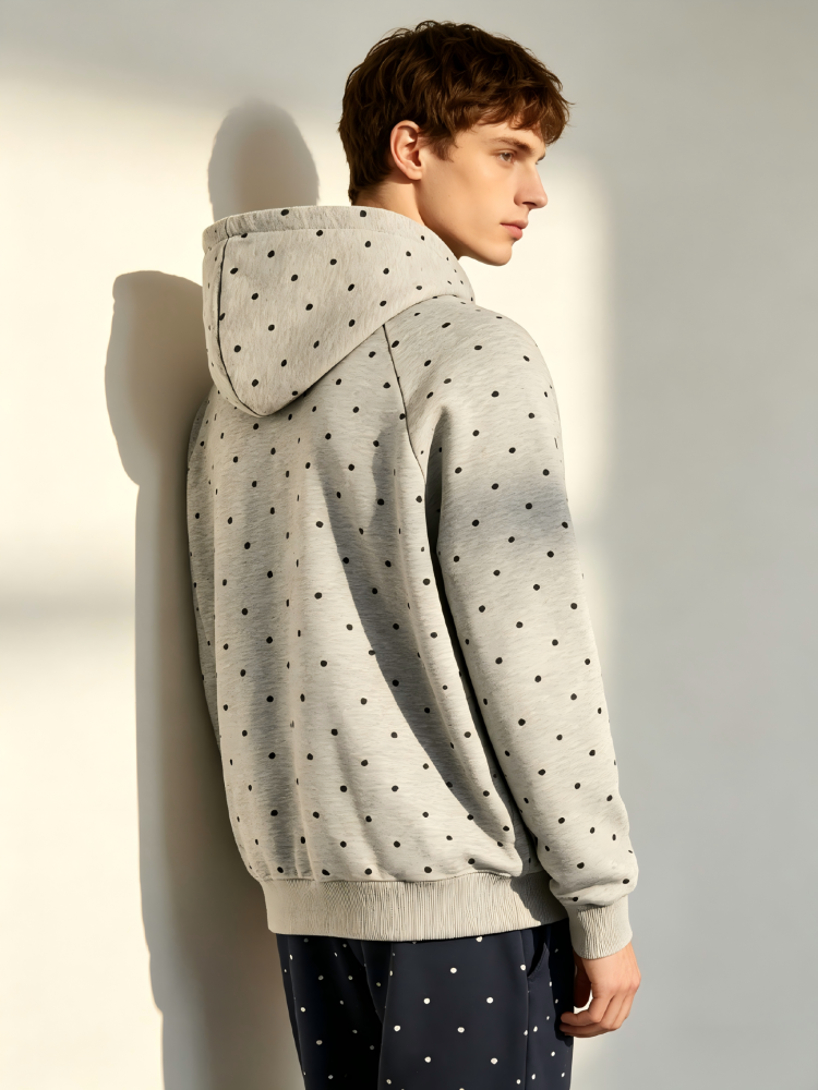 GorgeousBen Men's College Style Heart Polka Dot Print Hoodie Loose Zip-up Cardigan Spring Autumn Casual Versatile Navy/Grey Multi-color Available