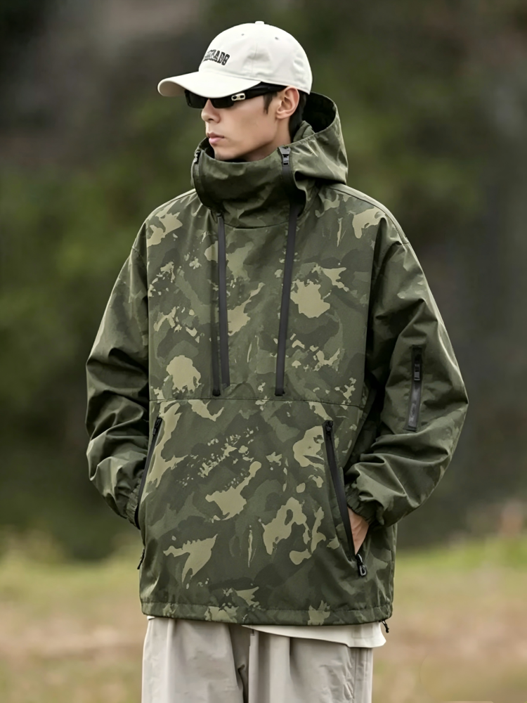 GorgeousBen Men's Camo Waterproof Windproof Hooded Jacket Loose Fit Outdoor Casual Workwear Fall 2025