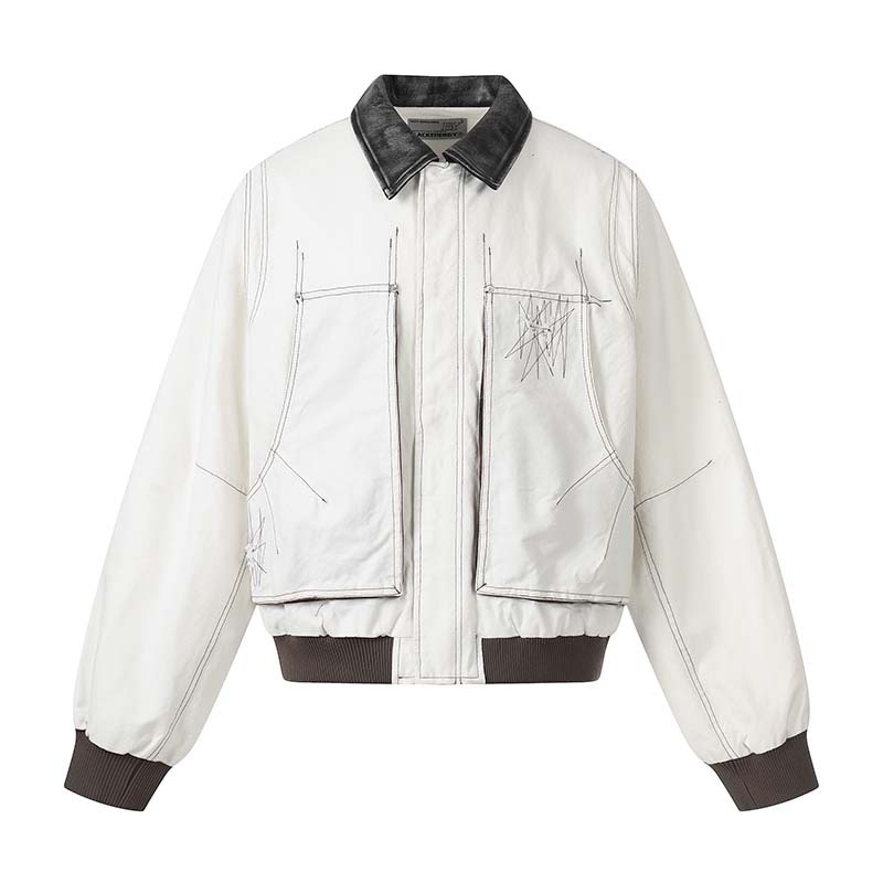 GorgeousBen Men's Vintage Deconstructed Splicing Jacket, 220g Cotton Blend, Loose Fit Windproof Bomber Coat for Streetwear & Casual Daily Wear, S-XXL