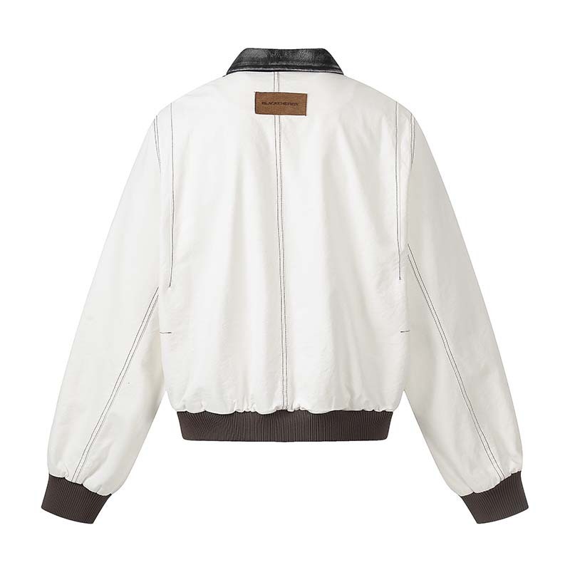 GorgeousBen Men's Vintage Deconstructed Splicing Jacket, 220g Cotton Blend, Loose Fit Windproof Bomber Coat for Streetwear & Casual Daily Wear, S-XXL