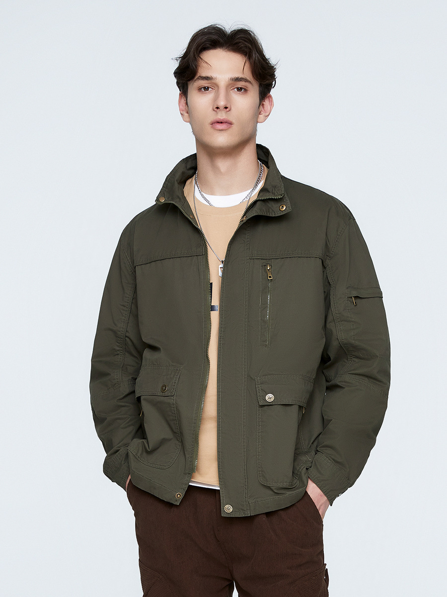 Ola Spring and Autumn Men's Thin American-Style Workwear Multi-Pocket Jacket Loose Fit Versatile Outdoor Retro American-Style Workwear